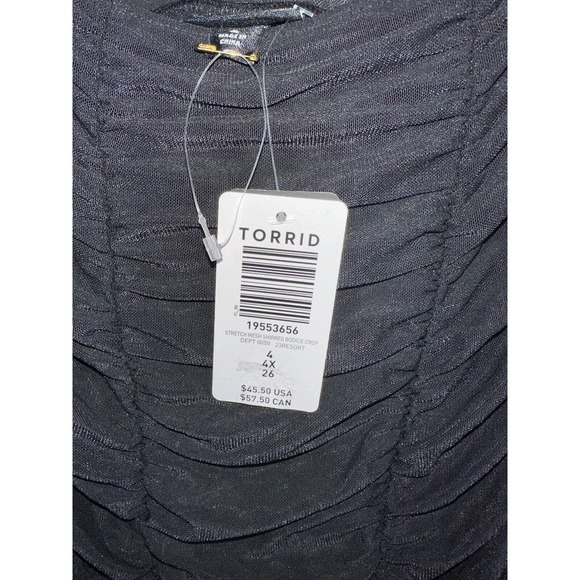Torrid Stretch Mesh Shirred Bodice Crop Top Black Plus Size 4 4X 26 Black L/S - Picture 4 of 5